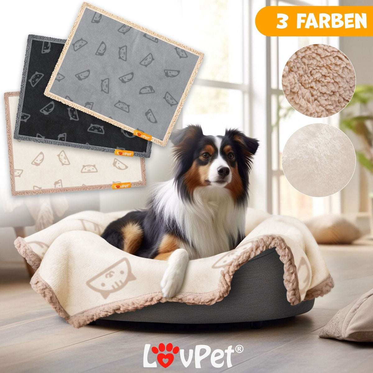LOVPET® Hunde Decke Wasserdicht Haustier Trockenbett Fleece, 3X Spielzeugknoch