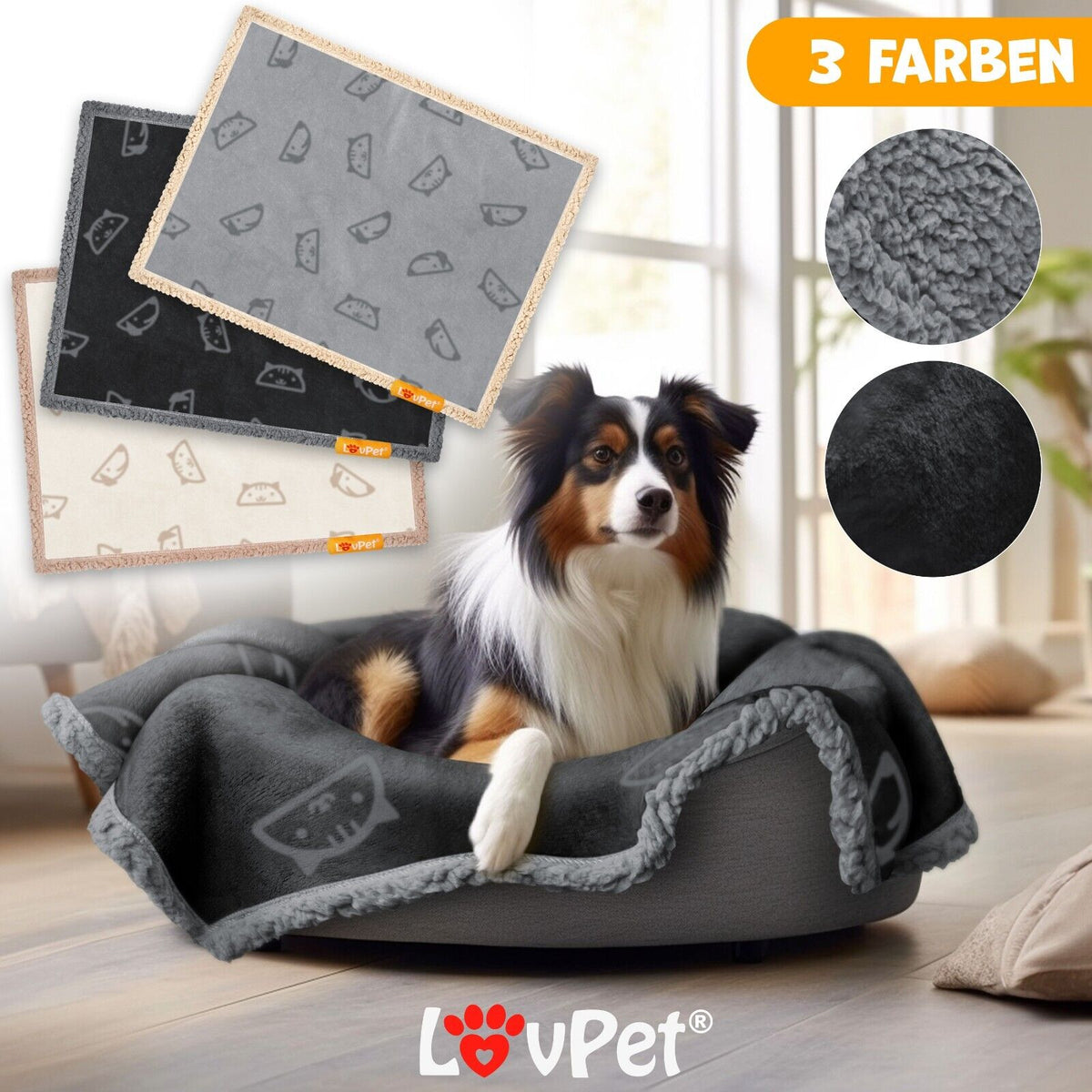 LOVPET® Hunde Decke Wasserdicht Haustier Trockenbett Fleece, 3X Spielzeugknoch
