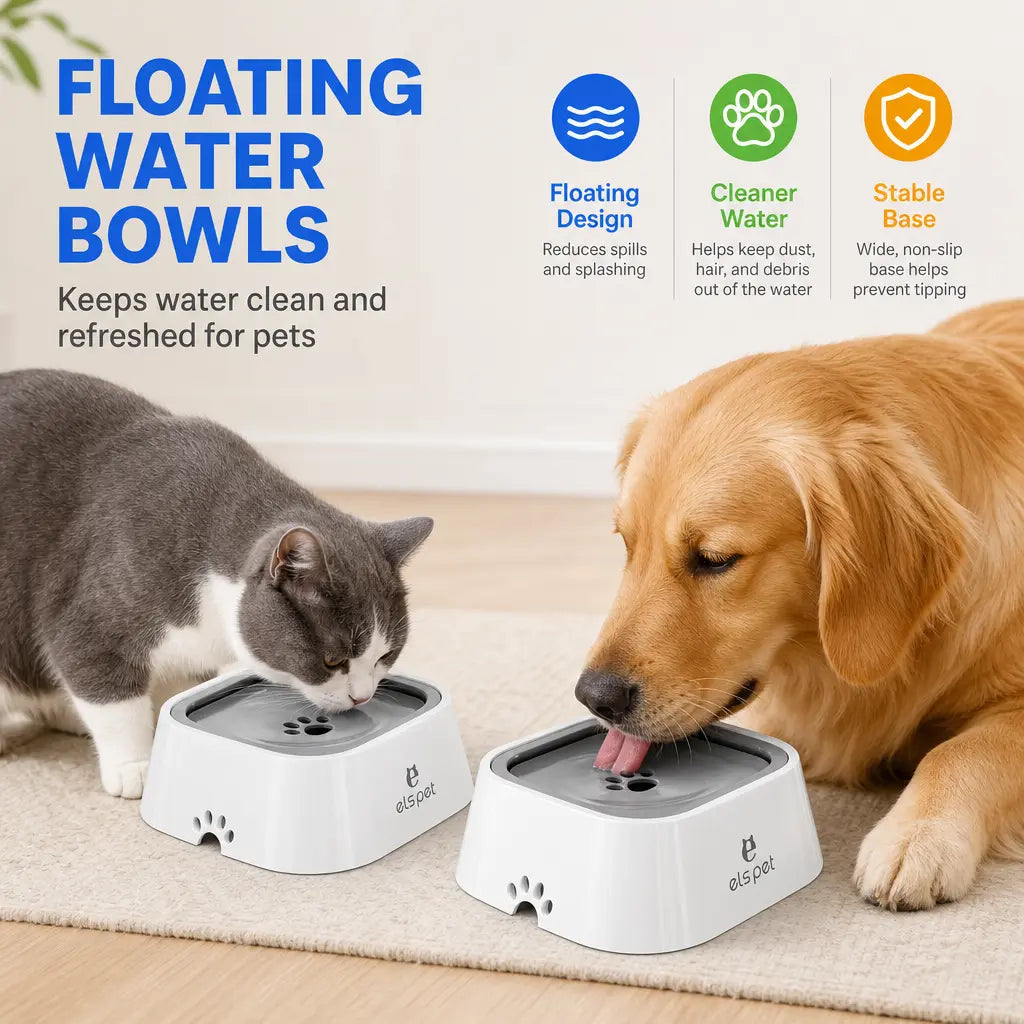 No Spill Dog Water Bowl Floating Water Bowl Splash Free Pet Drinking Bowl Slow Water Feeder anti Splash Dog Bowl Large Capacity Cat Water Bowl Mess Free anti Slip Travel Water Bowl for Dogs Cats