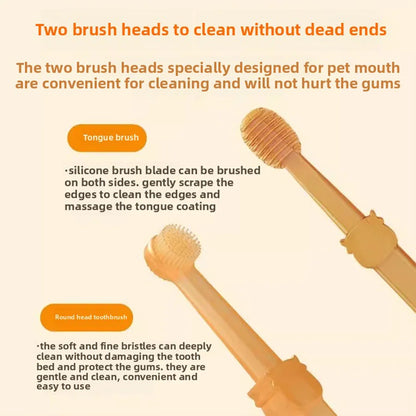 Silicone Pet Toothbrush Set - Soft Oral Care and Tongue Scraper for Dogs and Cats with Multi-Angle Cleaning Design