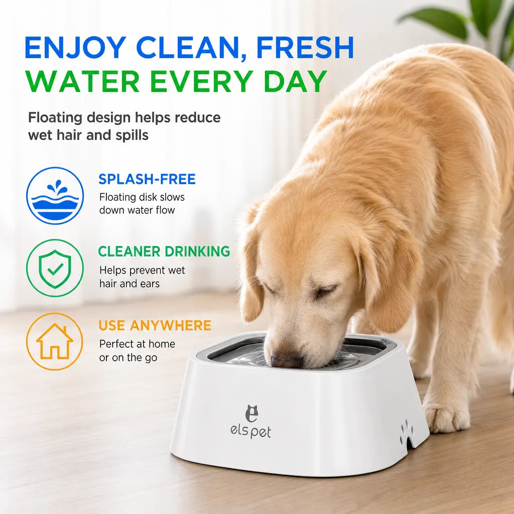 No Spill Dog Water Bowl Floating Water Bowl Splash Free Pet Drinking Bowl Slow Water Feeder anti Splash Dog Bowl Large Capacity Cat Water Bowl Mess Free anti Slip Travel Water Bowl for Dogs Cats