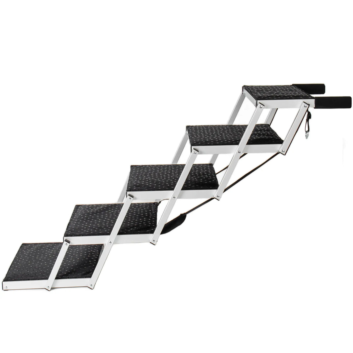 5-Step Heavy-Duty Aluminum Frame Foldable Dog Stairs - No Assembly, Foam Handle, Non-Slip Surface, Adjustable Length, Joint-Safe Design, Boost Stability, Supports up to 250 Lbs for Cars, High Beds