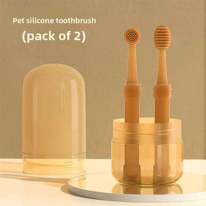 Silicone Pet Toothbrush Set - Soft Oral Care and Tongue Scraper for Dogs and Cats with Multi-Angle Cleaning Design